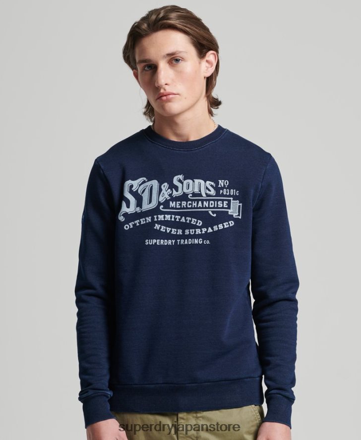 ヴィンテージスクリプトスタイルインディゴクルースウェットシャツ 男性 Superdry 衣類 濃紺 2J62PZ5185