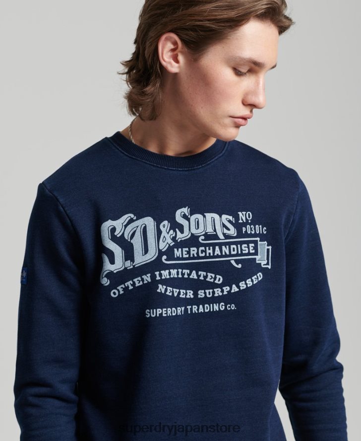 ヴィンテージスクリプトスタイルインディゴクルースウェットシャツ 男性 Superdry 衣類 濃紺 2J62PZ5185
