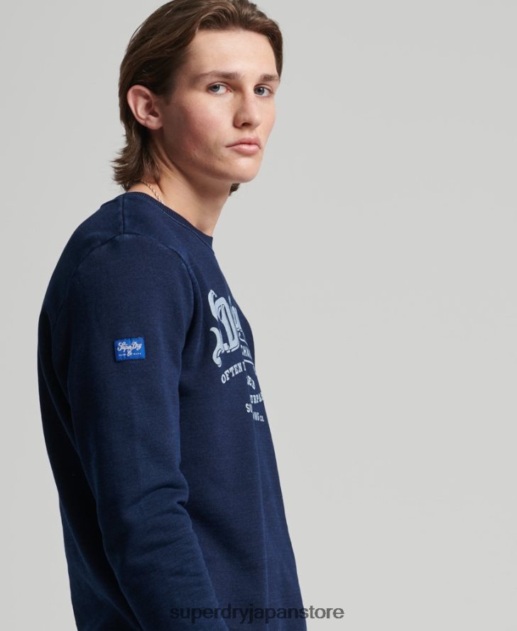 ヴィンテージスクリプトスタイルインディゴクルースウェットシャツ 男性 Superdry 衣類 濃紺 2J62PZ5185