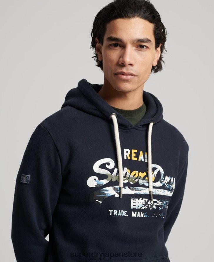 ヴィンテージロゴナラティブパーカー 男性 Superdry 衣類 海軍 2J62PZ5186
