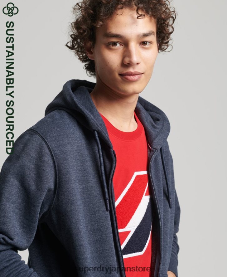 オーガニックコットン コードエッセンシャル ジップパーカー 男性 Superdry 衣類 海軍 2J62PZ5190