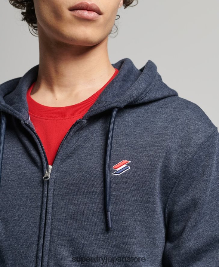 オーガニックコットン コードエッセンシャル ジップパーカー 男性 Superdry 衣類 海軍 2J62PZ5190
