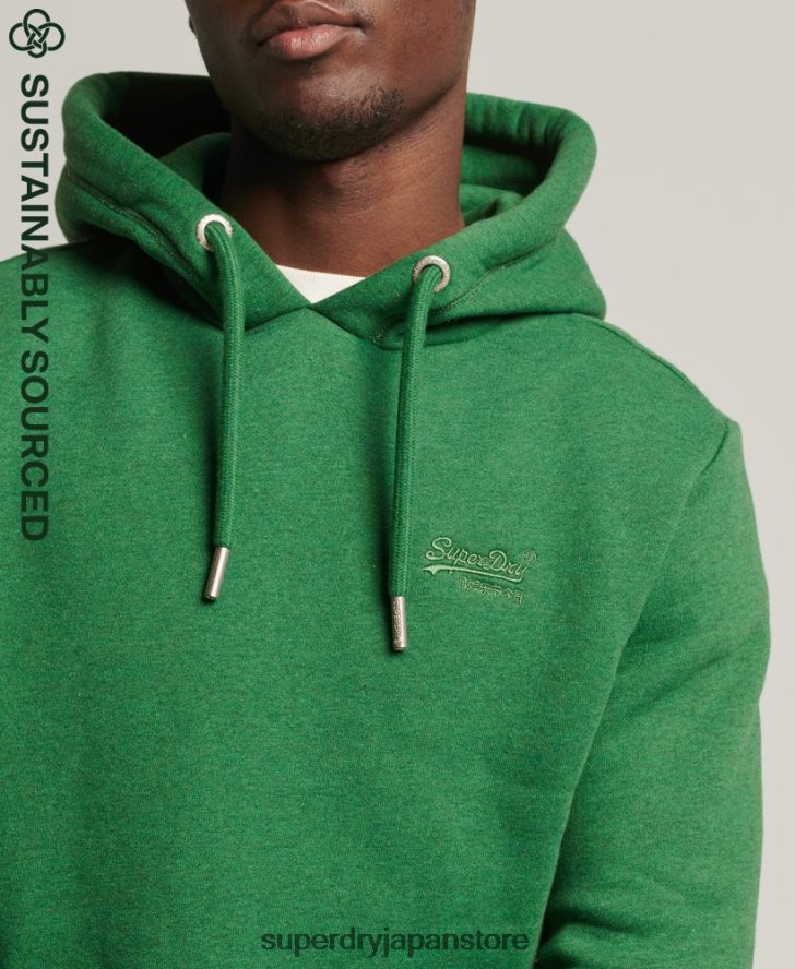 オーガニックコットンのヴィンテージロゴ刺繍パーカー 男性 Superdry 衣類 緑 2J62PZ5192