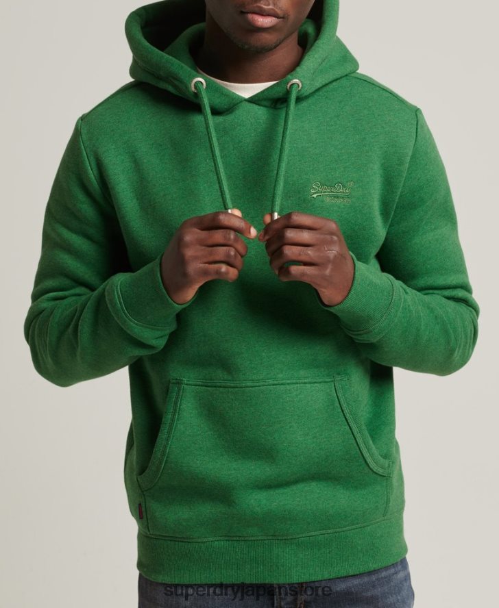 オーガニックコットンのヴィンテージロゴ刺繍パーカー 男性 Superdry 衣類 緑 2J62PZ5192