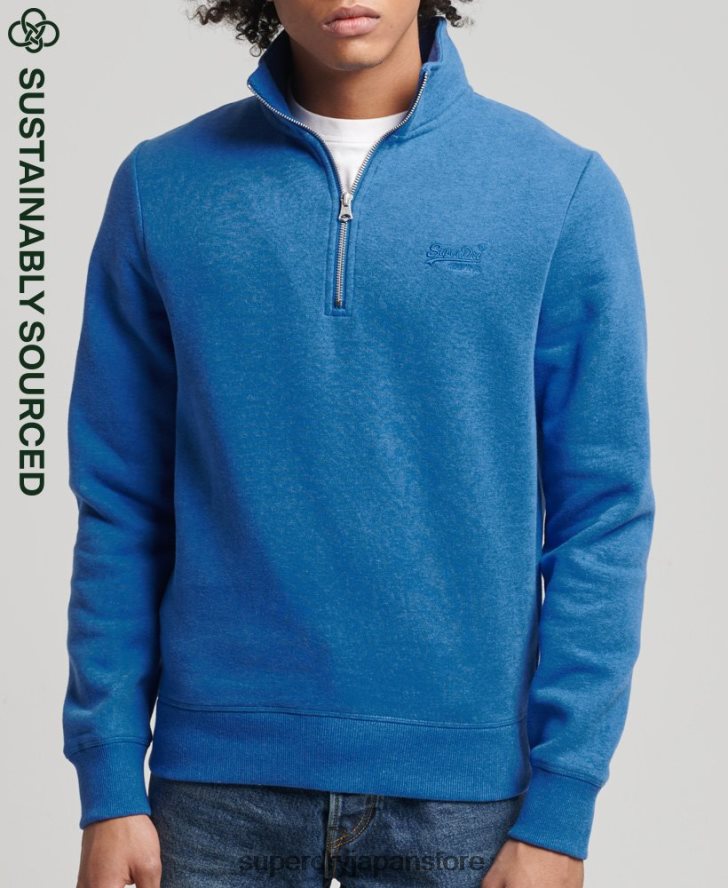 オーガニックコットン ヴィンテージ ロゴ ジップ ヘンリー スウェットシャツ 男性 Superdry 衣類 青 2J62PZ5193
