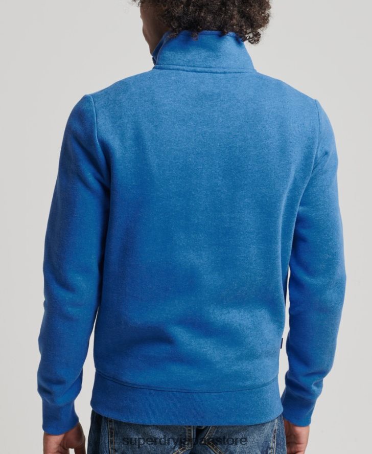 オーガニックコットン ヴィンテージ ロゴ ジップ ヘンリー スウェットシャツ 男性 Superdry 衣類 青 2J62PZ5193