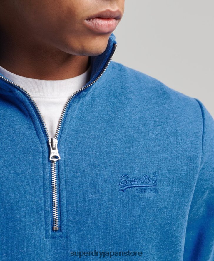 オーガニックコットン ヴィンテージ ロゴ ジップ ヘンリー スウェットシャツ 男性 Superdry 衣類 青 2J62PZ5193