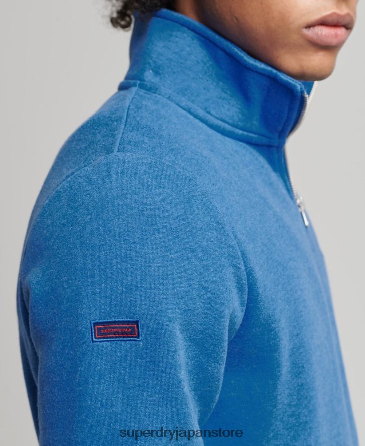 オーガニックコットン ヴィンテージ ロゴ ジップ ヘンリー スウェットシャツ 男性 Superdry 衣類 青 2J62PZ5193