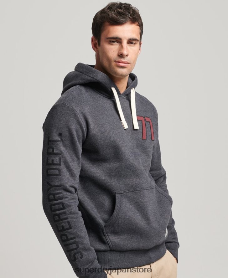 ヴィンテージスクリプトスタイルカレッジパーカー 男性 Superdry 衣類 濃い灰色 2J62PZ5200