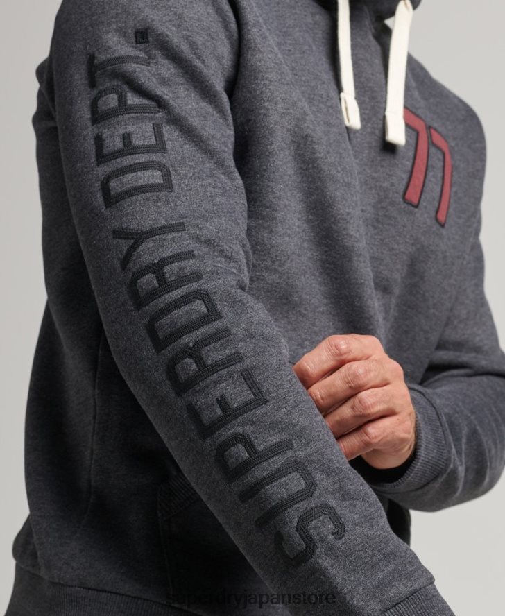 ヴィンテージスクリプトスタイルカレッジパーカー 男性 Superdry 衣類 濃い灰色 2J62PZ5200