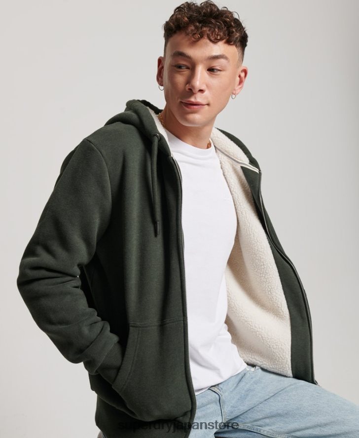 エッセンシャルボーグ裏地付きジップパーカー 男性 Superdry 衣類 緑 2J62PZ5204