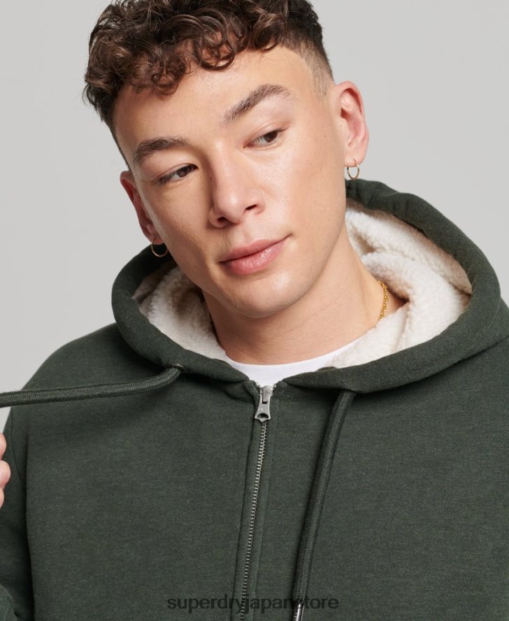 エッセンシャルボーグ裏地付きジップパーカー 男性 Superdry 衣類 緑 2J62PZ5204