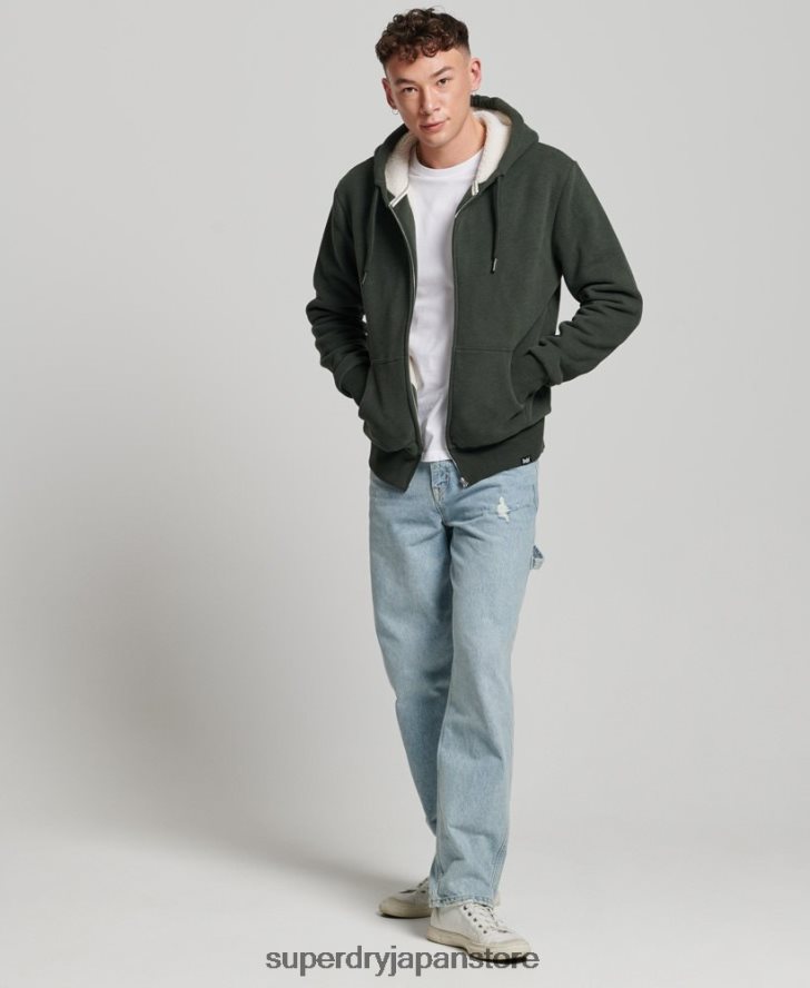エッセンシャルボーグ裏地付きジップパーカー 男性 Superdry 衣類 緑 2J62PZ5204