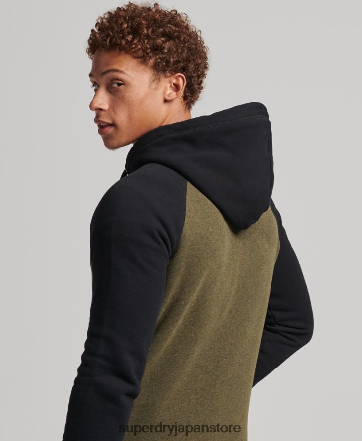 オーガニックコットン エッセンシャルロゴ ベースボール ジップ パーカー 男性 Superdry 衣類 緑 2J62PZ520