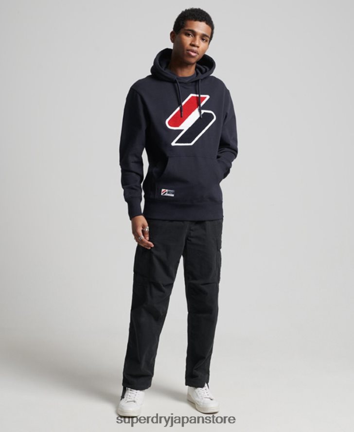 コードロゴ シェニール パーカー 男性 Superdry 衣類 海軍 2J62PZ5216