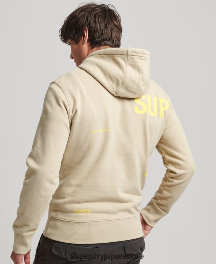 スタックロゴプリントルーズパーカー 男性 Superdry 衣類 ベージュ 2J62PZ5222