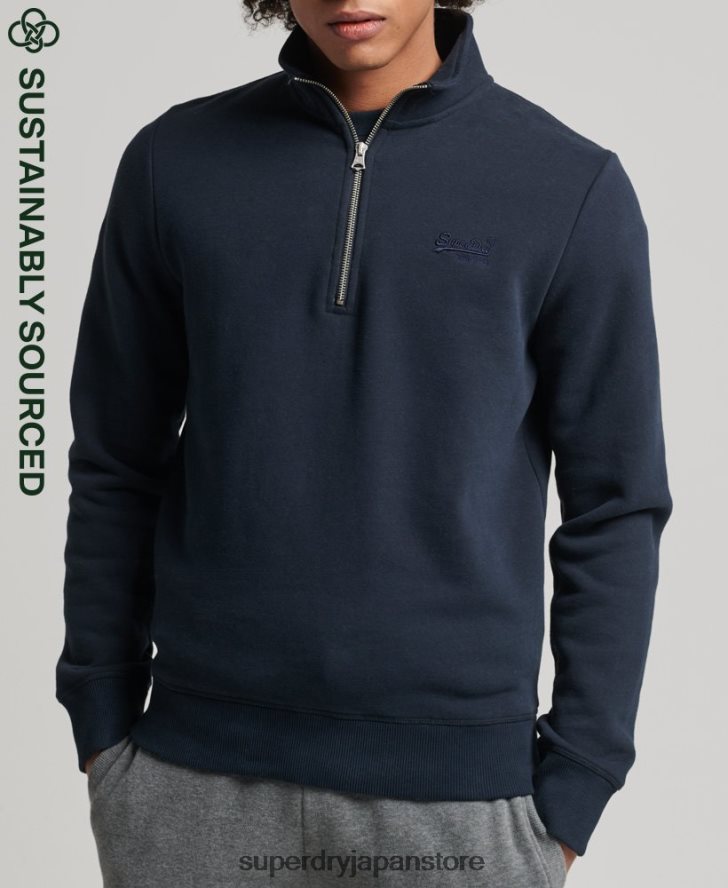 オーガニックコットン ヴィンテージ ロゴ ジップ ヘンリー スウェットシャツ 男性 Superdry 衣類 海軍 2J62PZ5229