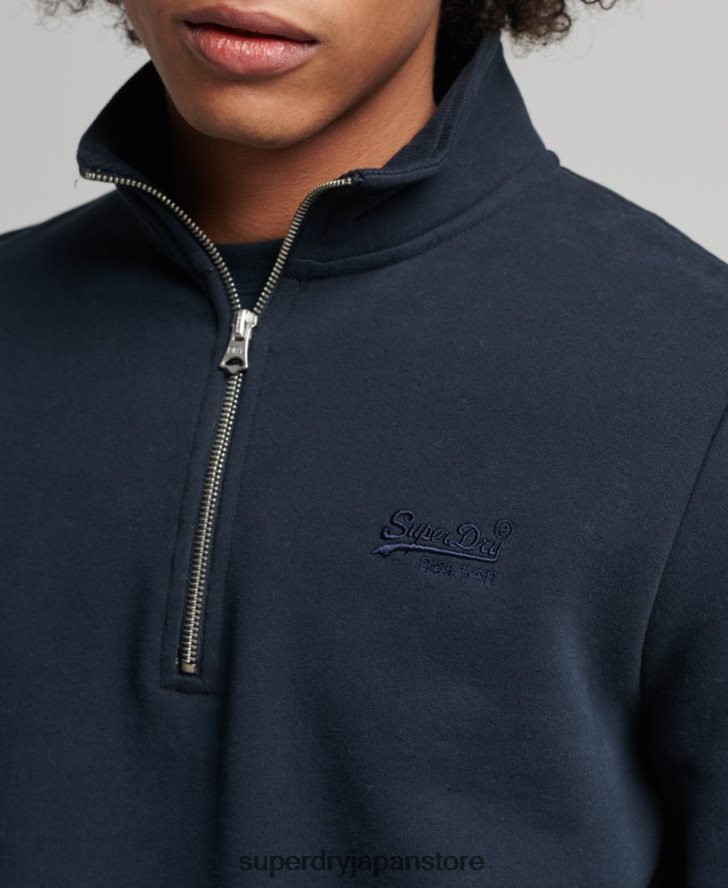 オーガニックコットン ヴィンテージ ロゴ ジップ ヘンリー スウェットシャツ 男性 Superdry 衣類 海軍 2J62PZ5229