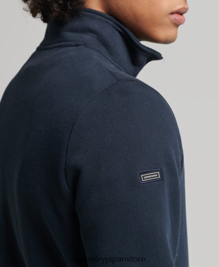 オーガニックコットン ヴィンテージ ロゴ ジップ ヘンリー スウェットシャツ 男性 Superdry 衣類 海軍 2J62PZ5229