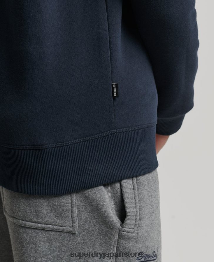 オーガニックコットン ヴィンテージ ロゴ ジップ ヘンリー スウェットシャツ 男性 Superdry 衣類 海軍 2J62PZ5229