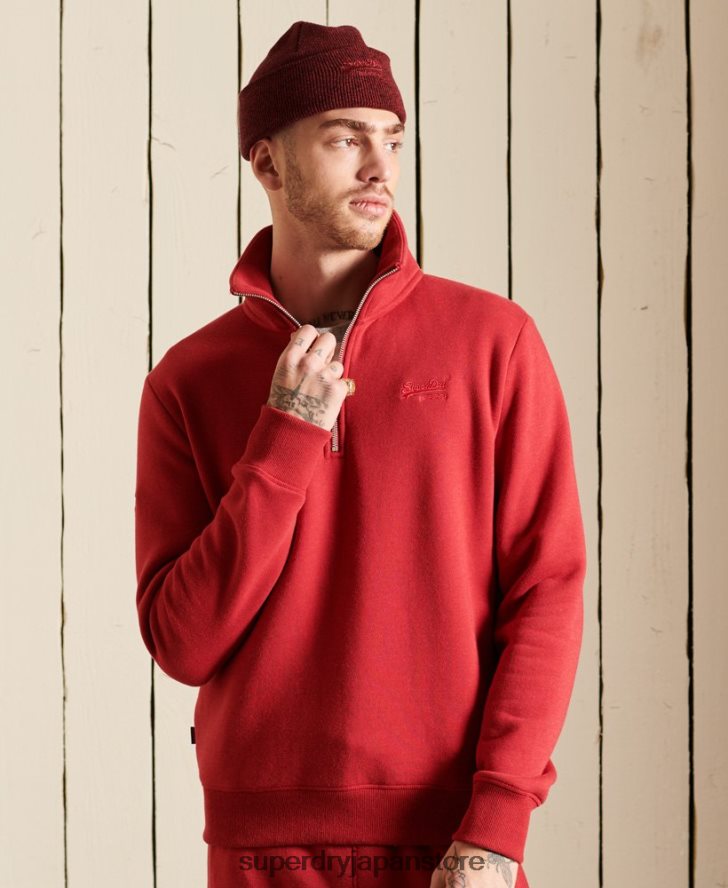 ヴィンテージロゴ刺繍ジップヘンリースウェットシャツ 男性 Superdry 衣類 赤 2J62PZ5231