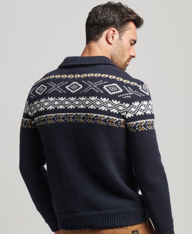 パターンニットショールセーター 男性 Superdry 衣類 青 2J62PZ5241