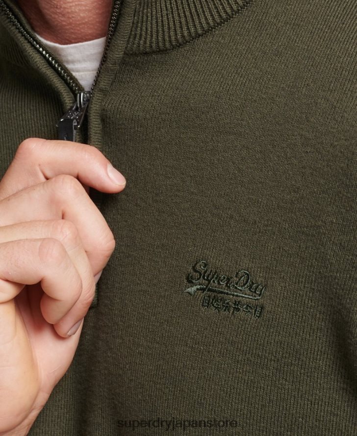 オーガニックコットン 刺繍入りヘンリースウェットシャツ 男性 Superdry 衣類 緑 2J62PZ5243