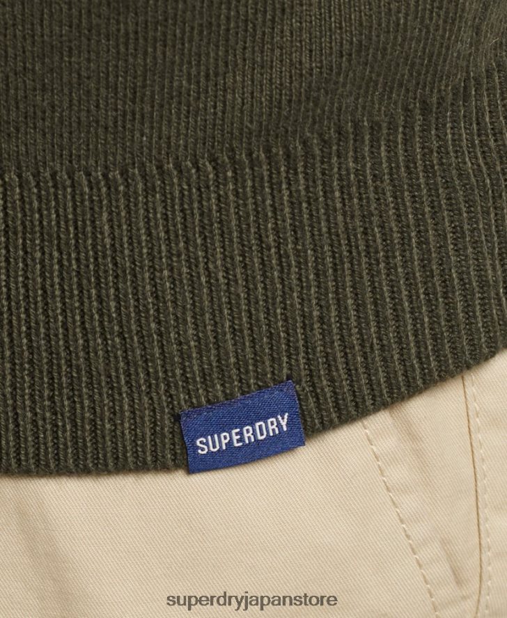 オーガニックコットン 刺繍入りヘンリースウェットシャツ 男性 Superdry 衣類 緑 2J62PZ5243