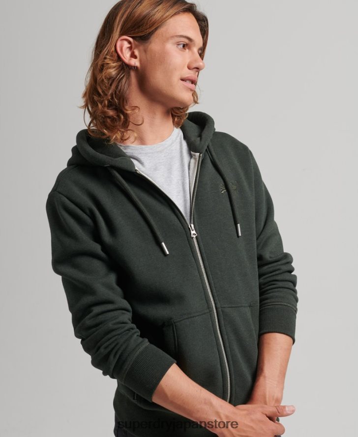 オーガニックコットン ヴィンテージロゴ刺繍ジップパーカー 男性 Superdry 衣類 緑 2J62PZ525