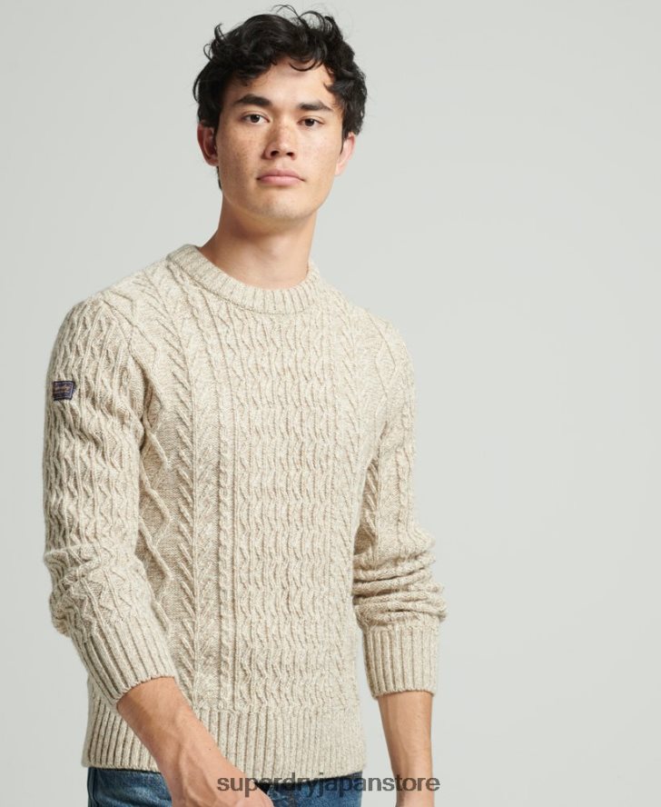 ジェイコブ ケーブル クルー ジャンパー 男性 Superdry 衣類 ベージュ 2J62PZ5252