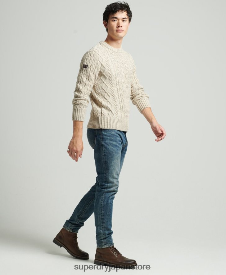 ジェイコブ ケーブル クルー ジャンパー 男性 Superdry 衣類 ベージュ 2J62PZ5252