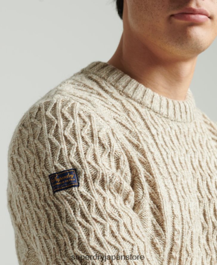 ジェイコブ ケーブル クルー ジャンパー 男性 Superdry 衣類 ベージュ 2J62PZ5252