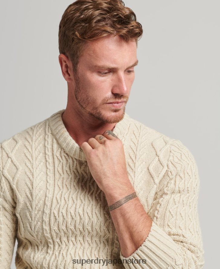 ジェイコブ ケーブル クルー ジャンパー 男性 Superdry 衣類 クリーム 2J62PZ5255