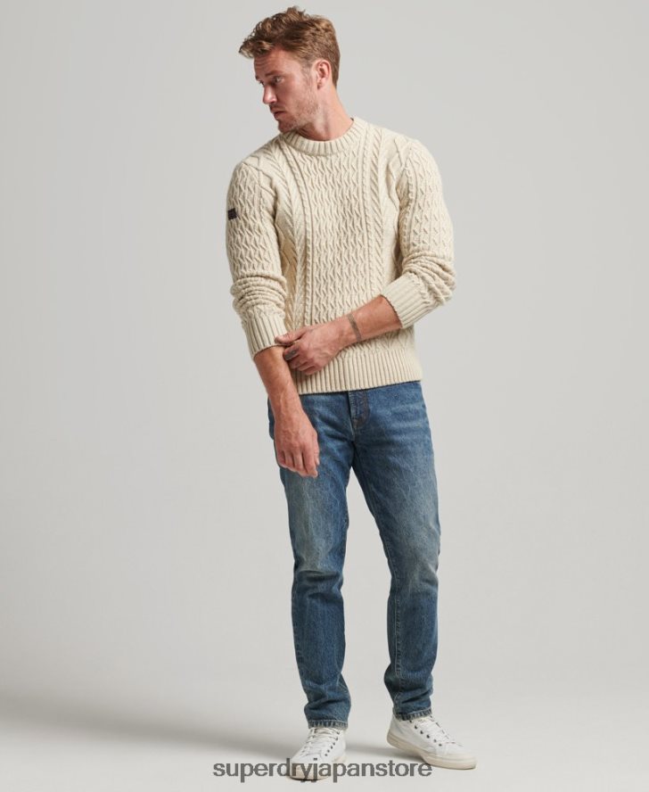 ジェイコブ ケーブル クルー ジャンパー 男性 Superdry 衣類 クリーム 2J62PZ5255