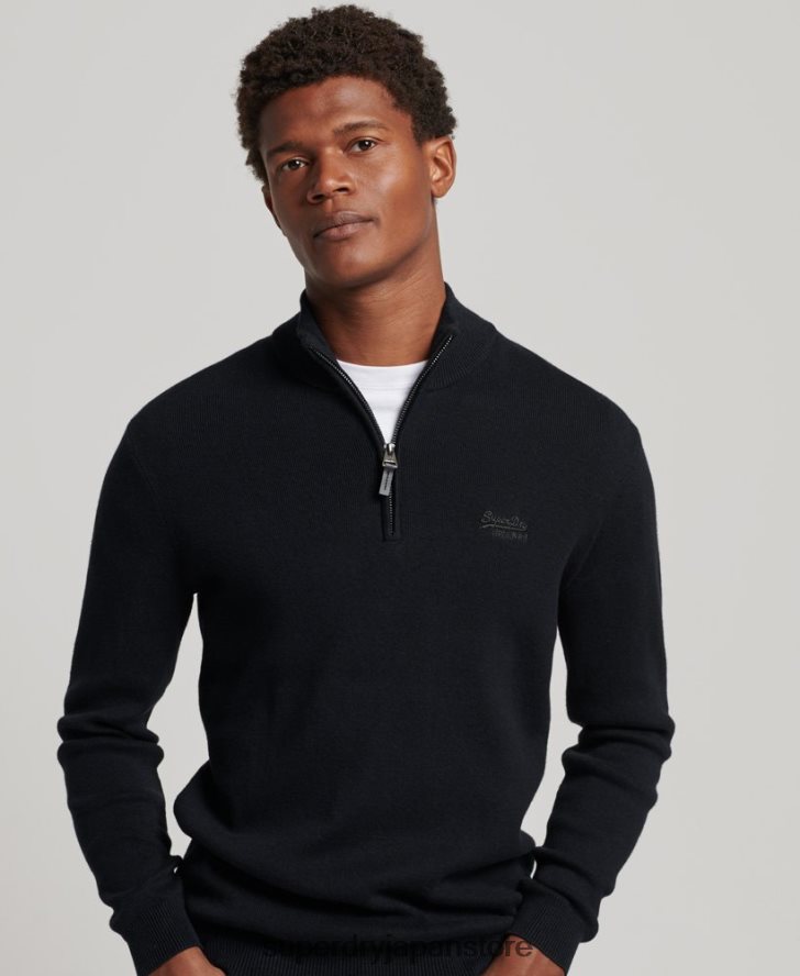 オーガニックコットン 刺繍入りヘンリースウェットシャツ 男性 Superdry 衣類 黒 2J62PZ5256