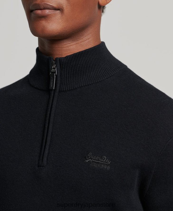 オーガニックコットン 刺繍入りヘンリースウェットシャツ 男性 Superdry 衣類 黒 2J62PZ5256