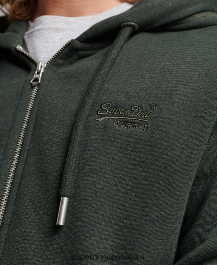 オーガニックコットン ヴィンテージロゴ刺繍ジップパーカー 男性 Superdry 衣類 緑 2J62PZ525