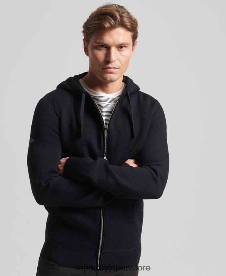 エッセンシャルオーガニックコットンジップパーカー 男性 Superdry 衣類 黒 2J62PZ5262