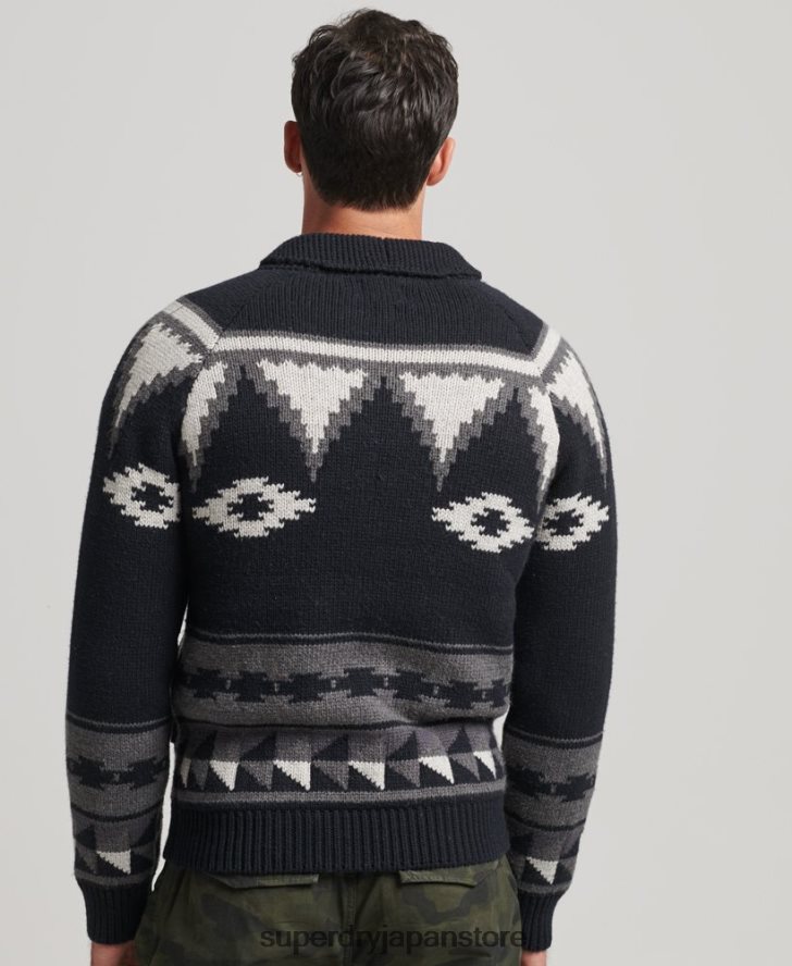 パターンショール ジップスルーカーディガン 男性 Superdry 衣類 黒 2J62PZ5263