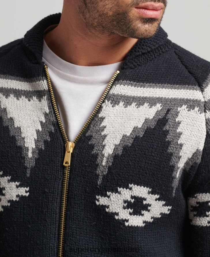 パターンショール ジップスルーカーディガン 男性 Superdry 衣類 黒 2J62PZ5263