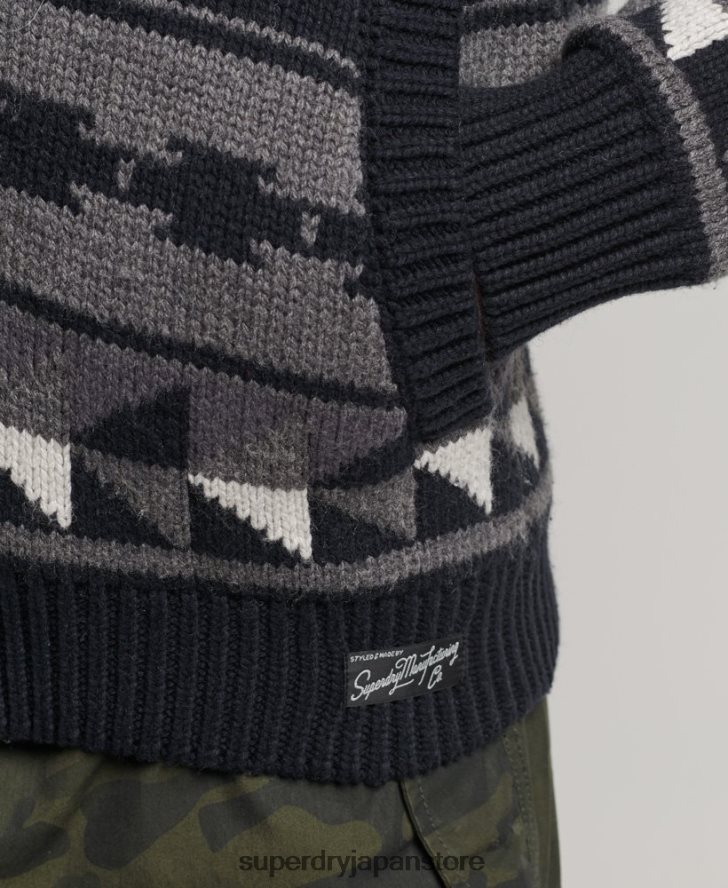 パターンショール ジップスルーカーディガン 男性 Superdry 衣類 黒 2J62PZ5263