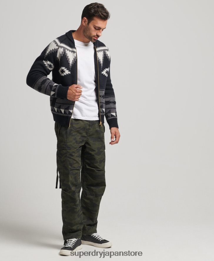 パターンショール ジップスルーカーディガン 男性 Superdry 衣類 黒 2J62PZ5263