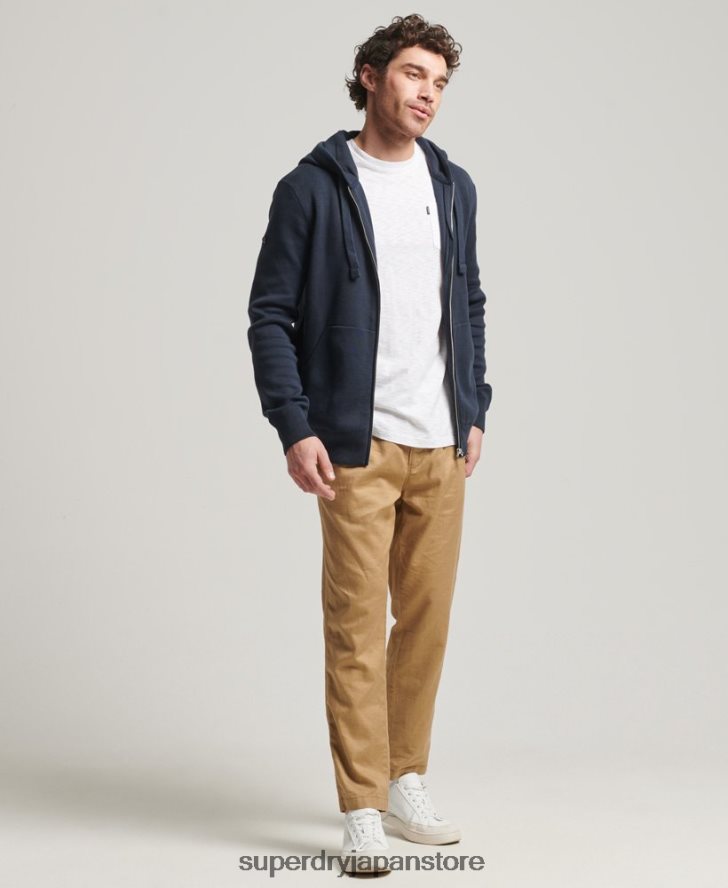 エッセンシャルオーガニックコットンジップパーカー 男性 Superdry 衣類 海軍 2J62PZ5266
