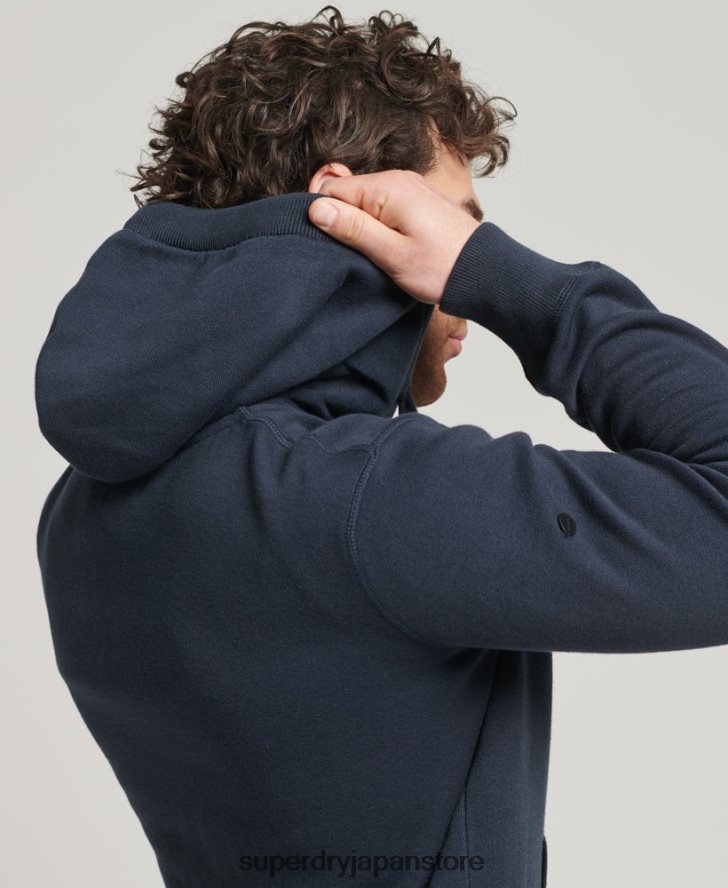 エッセンシャルオーガニックコットンジップパーカー 男性 Superdry 衣類 海軍 2J62PZ5266