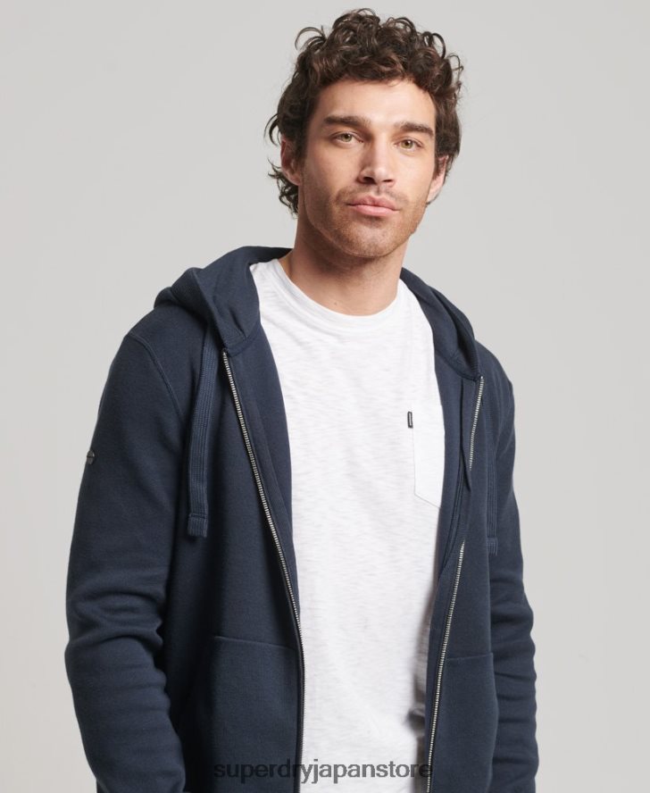 エッセンシャルオーガニックコットンジップパーカー 男性 Superdry 衣類 海軍 2J62PZ5266