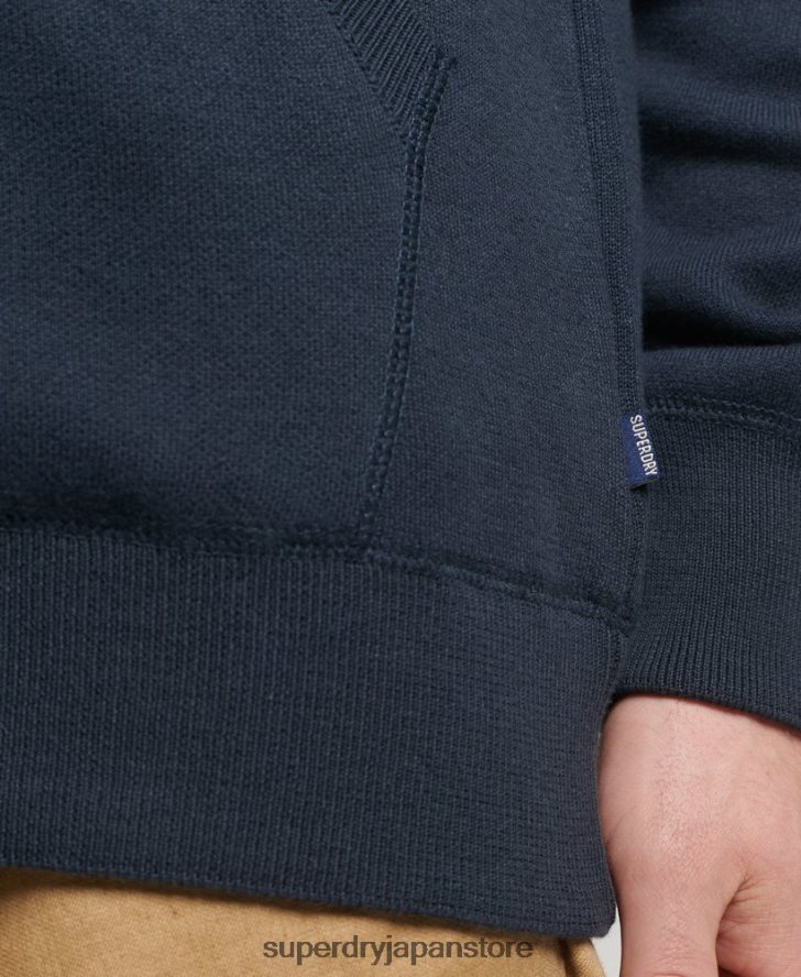 エッセンシャルオーガニックコットンジップパーカー 男性 Superdry 衣類 海軍 2J62PZ5266