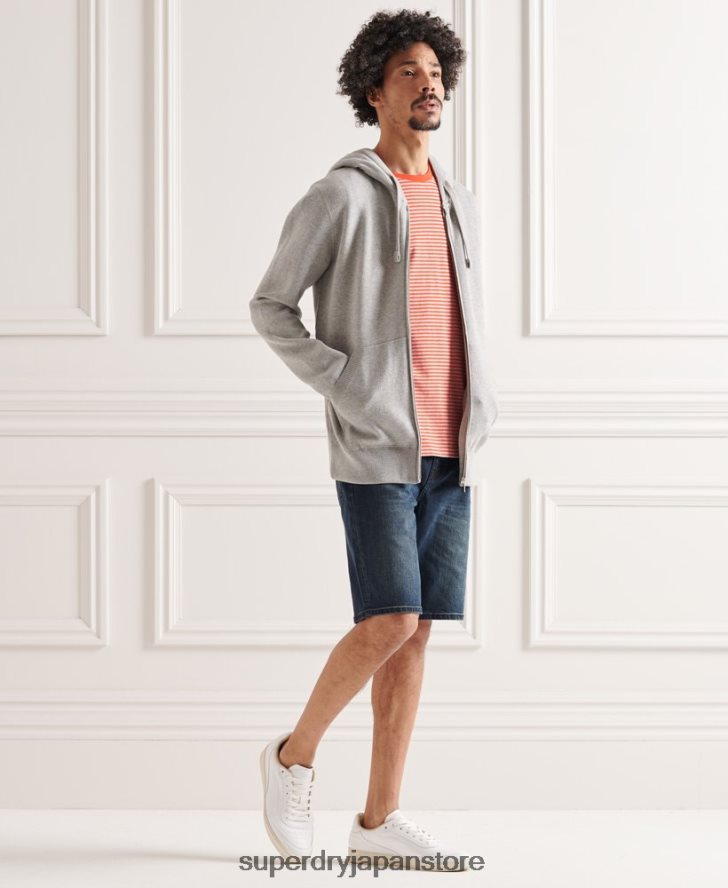 エッセンシャルオーガニックコットンジップパーカー 男性 Superdry 衣類 ライトグレー 2J62PZ5299