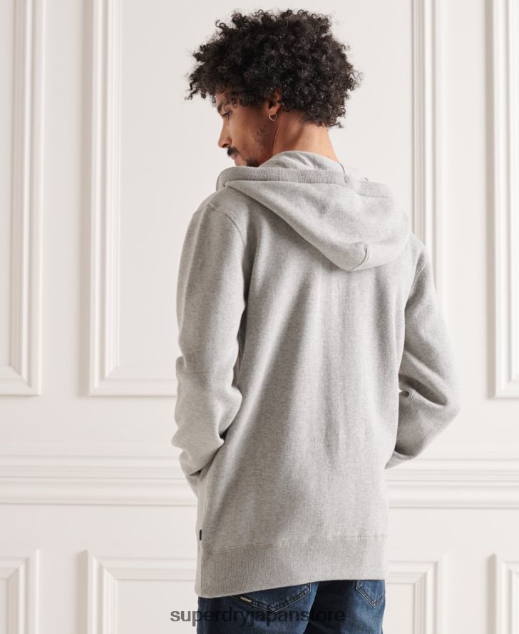 エッセンシャルオーガニックコットンジップパーカー 男性 Superdry 衣類 ライトグレー 2J62PZ5299