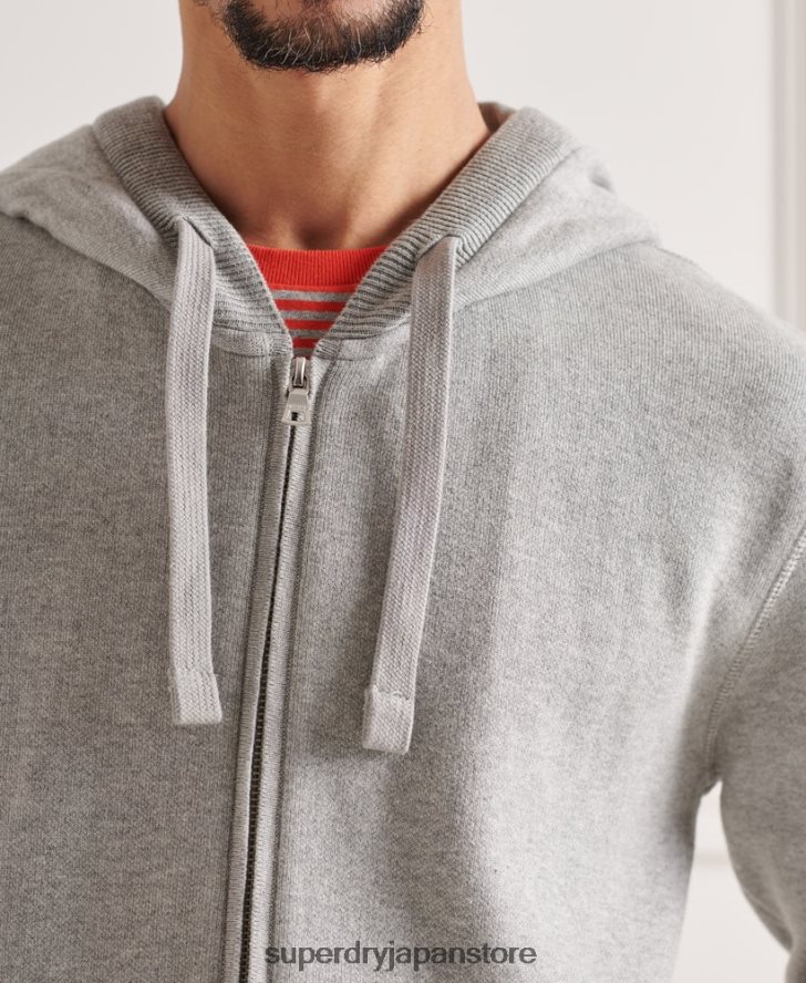 エッセンシャルオーガニックコットンジップパーカー 男性 Superdry 衣類 ライトグレー 2J62PZ5299