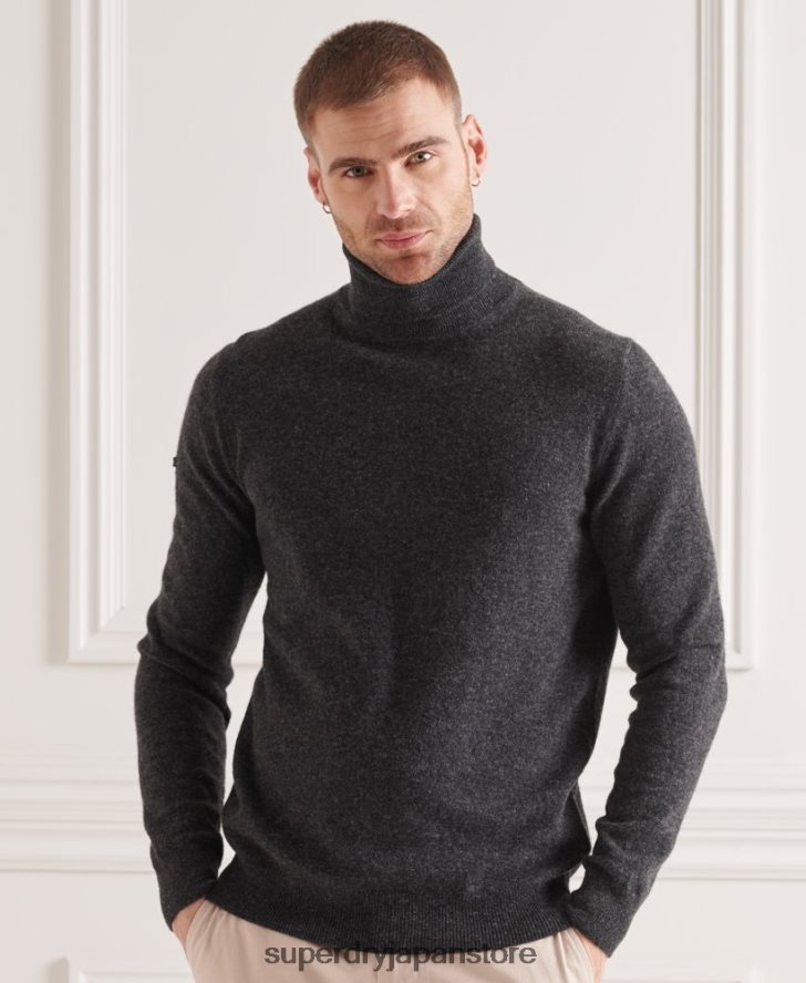ラムウール ロールネックセーター 男性 Superdry 衣類 濃い灰色 2J62PZ5304